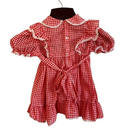 Vintage Nanas Pet JC Penney Baby Girls Infant Check Red White Dress 12-18 Months - Picture 2 of 4